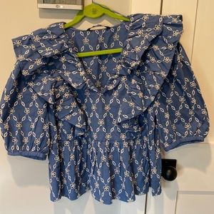 New without tags Zara blue and white eyelet blouse.